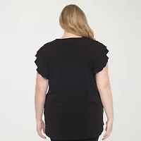 White Mark Plus Womens Round Neck Short Sleeve Tunic Top