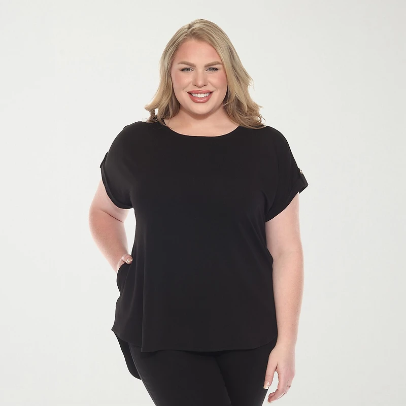 White Mark Plus Womens Round Neck Short Sleeve Tunic Top