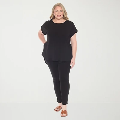 White Mark Plus Womens Round Neck Short Sleeve Tunic Top