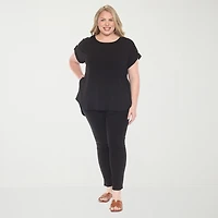 White Mark Plus Womens Round Neck Short Sleeve Tunic Top