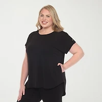 White Mark Plus Womens Round Neck Short Sleeve Tunic Top