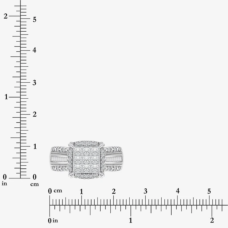 Womens 1 CT. T.W. Lab Grown White Diamond Side Stone Halo Engagement Ring