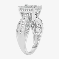 Womens 1 CT. T.W. Lab Grown White Diamond Side Stone Halo Engagement Ring