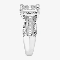 Womens 1 CT. T.W. Lab Grown White Diamond Side Stone Halo Engagement Ring