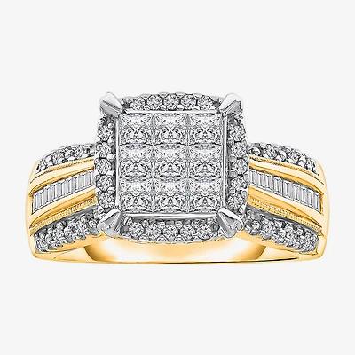 Womens 1 CT. T.W. Lab Grown White Diamond Side Stone Halo Engagement Ring