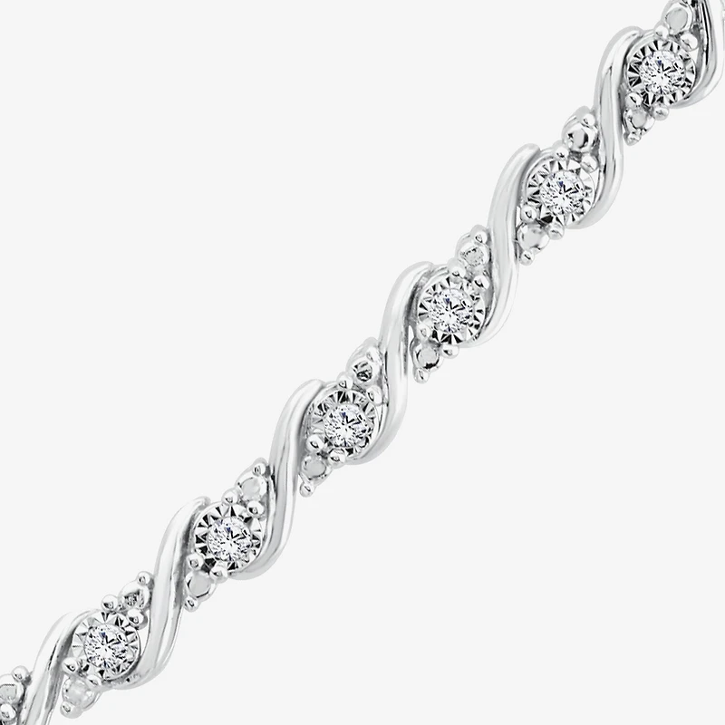 (I1/H) White Diamond Sterling Silver 18 Inch Tennis Necklace