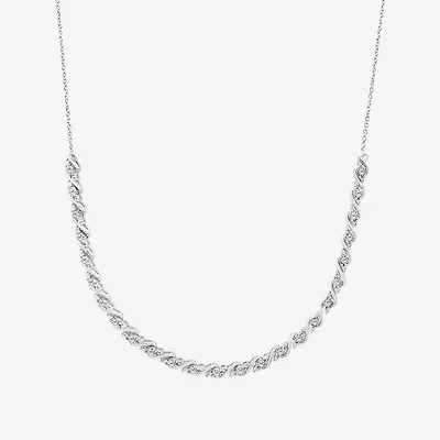 (I1/H) White Diamond Sterling Silver 18 Inch Tennis Necklace
