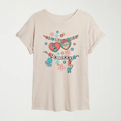 Womens Juniors Crew Neck Short Sleeve Oversized Spongebob Graphic T-Shirt
