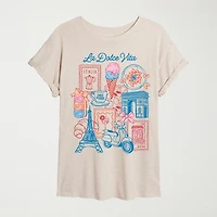 Womens Juniors Crew Neck Short Sleeve Oversized Graphic T-Shirt
