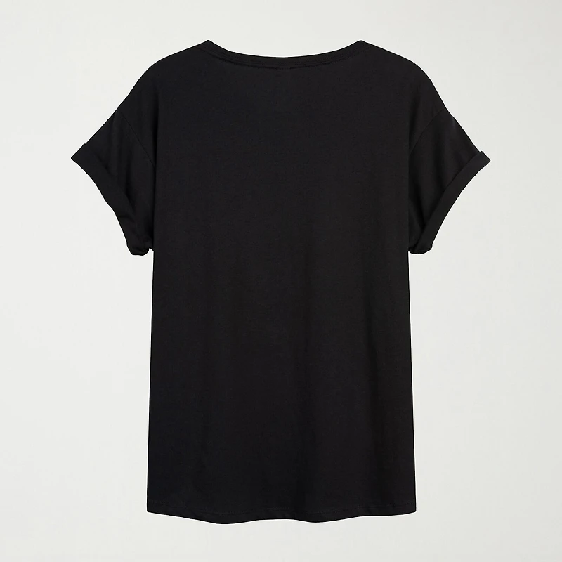 Womens Juniors Crew Neck Short Sleeve Oversized Graphic T-Shirt