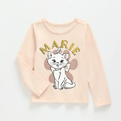 Toddler Girls Crew Neck Long Sleeve Regular Fit Marie Graphic T-Shirt