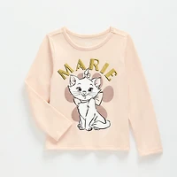 Toddler Girls Crew Neck Long Sleeve Regular Fit Marie Graphic T-Shirt