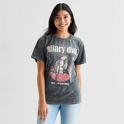 Womens Juniors Crew Neck Short Sleeve Loose Fit Graphic T-Shirt