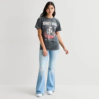 Womens Juniors Crew Neck Short Sleeve Loose Fit Graphic T-Shirt