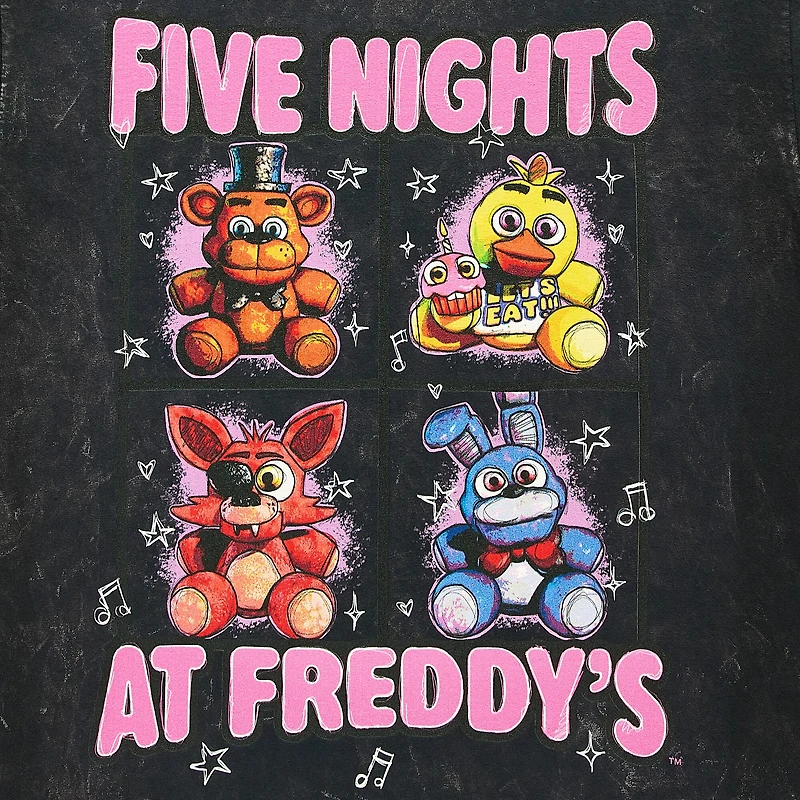 Womens Juniors Crew Neck Short Sleeve Oversized Five Nights at Freddys Graphic T-Shirt