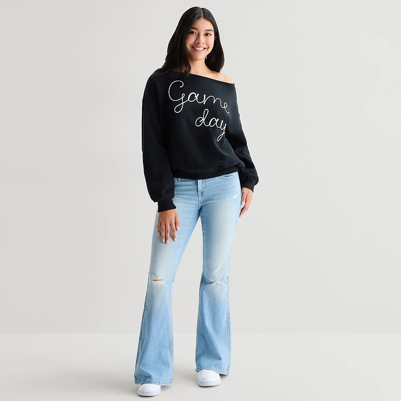 Game Day Fleece Womens Juniors Crew Neck Long Sleeve Sweatshirt