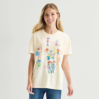 Pixar Boyfriend Womens Juniors Crew Neck Short Sleeve Loose Fit Graphic T-Shirt