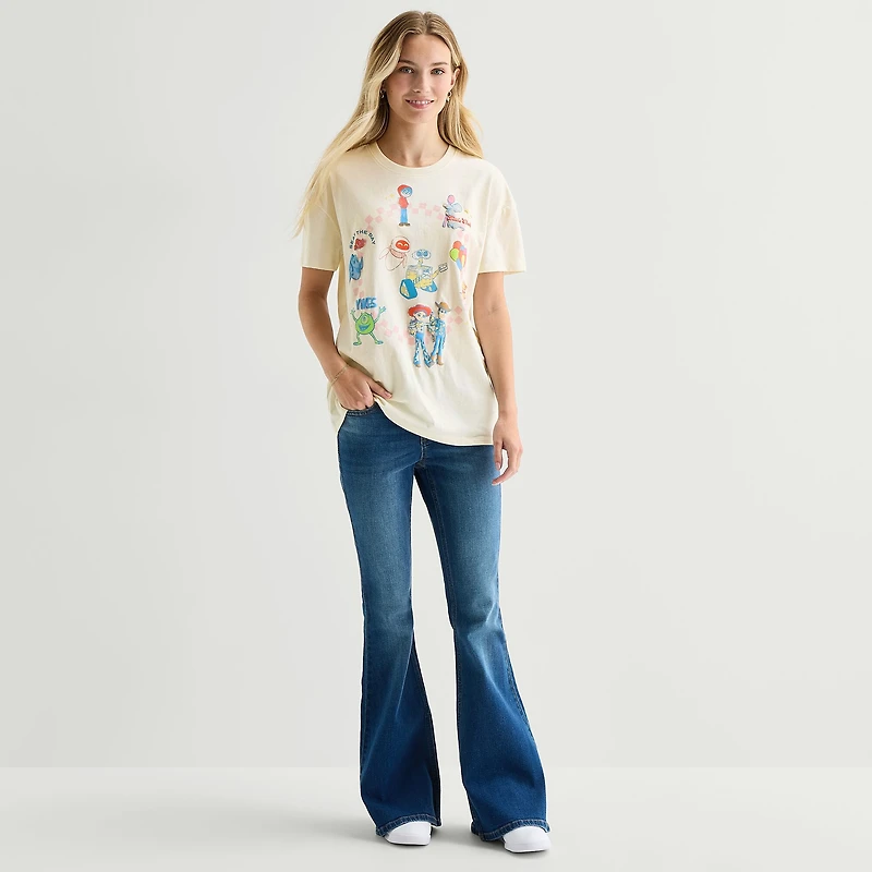 Pixar Boyfriend Womens Juniors Crew Neck Short Sleeve Loose Fit Graphic T-Shirt