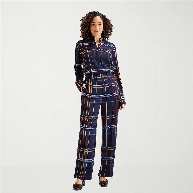 Liz Claiborne Womens Wide Leg Mid Rise Pull-On Pant