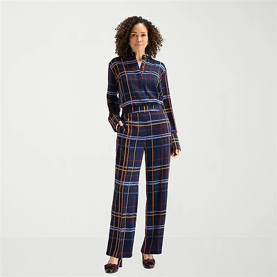 Liz Claiborne Womens Wide Leg Mid Rise Pull-On Pant