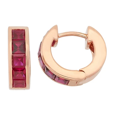 Womens Lab Created Red Ruby 14K Rose Gold Over Silver 12mm Hoop Earrings