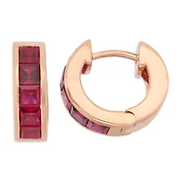 Womens Lab Created Red Ruby 14K Rose Gold Over Silver 12mm Hoop Earrings