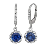 Womens Lab Created Blue Sapphire Sterling Silver Round Drop Earrings