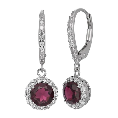 Womens Genuine Red Garnet Sterling Silver Round Drop Earrings