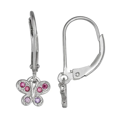 Girls Lab Created Cubic Zirconia Sterling Silver Butterfly Drop Earrings