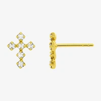 Itsy Bitsy Crystal 14K Gold Over Silver 10mm Cross Stud Earrings