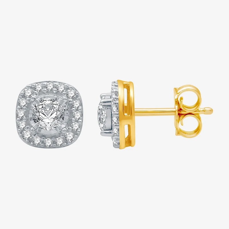 5/8 CT. T.W. Natural White Diamond 10K Gold 8.2mm Round Cushion Stud Earrings
