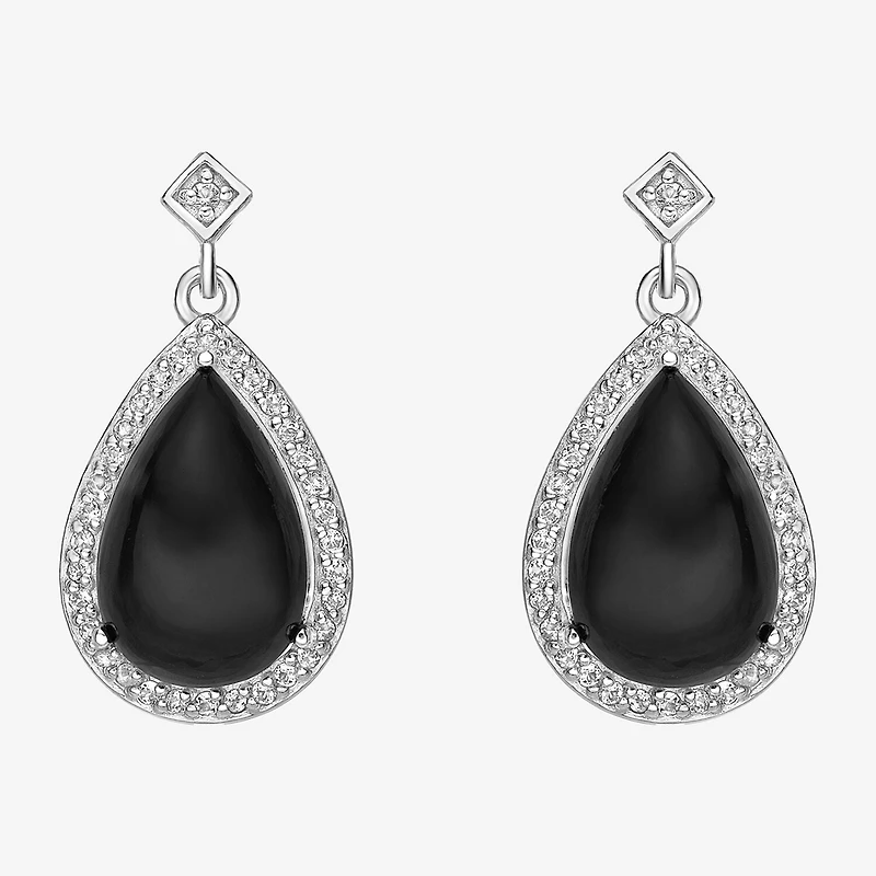 Womens Genuine Black Onyx Sterling Silver Drop Earrings