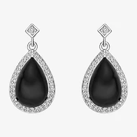 Womens Genuine Black Onyx Sterling Silver Drop Earrings