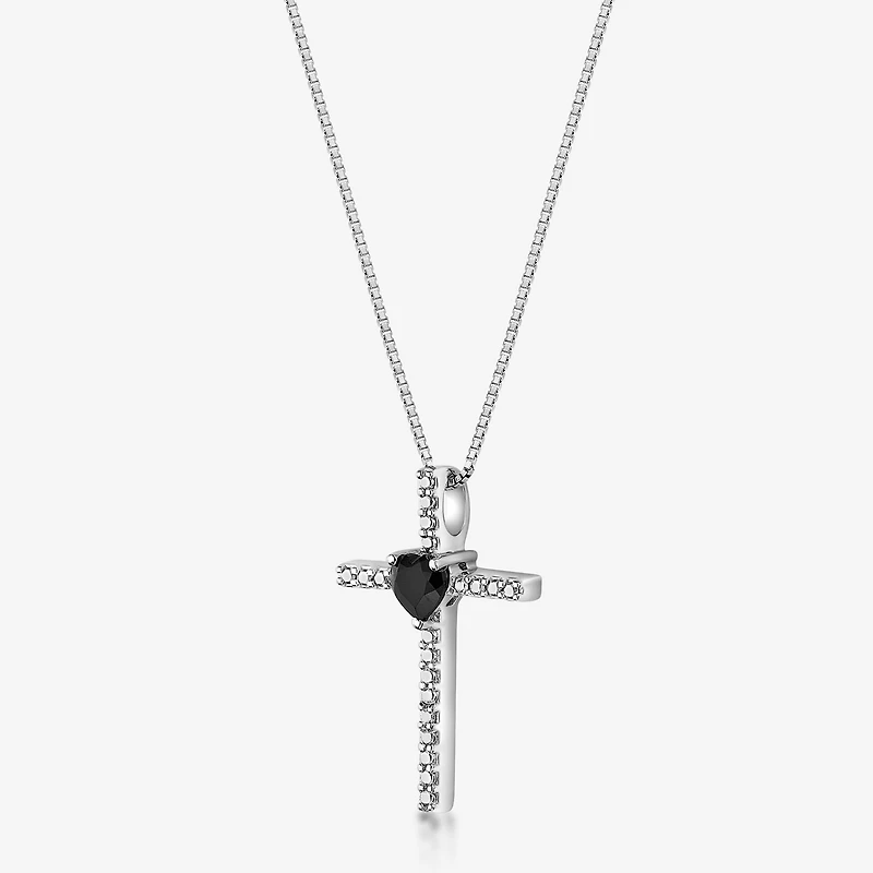 Womens Diamond Accent Genuine Black Onyx Sterling Silver Cross 18 Inch Pendant Necklace