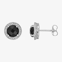 Diamond Accent Genuine Black Onyx Sterling Silver 10mm Stud Earrings