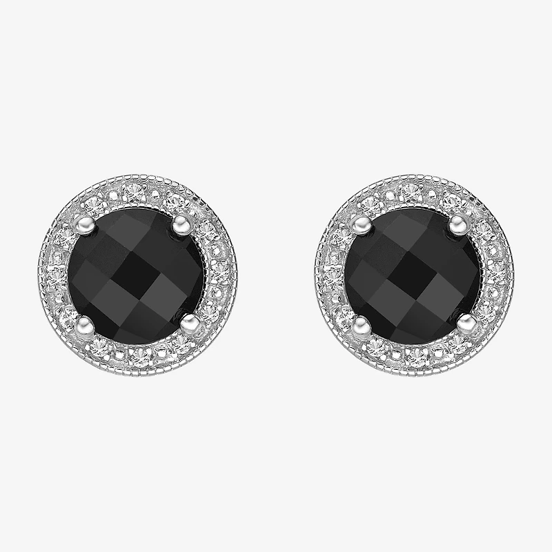 Diamond Accent Genuine Black Onyx Sterling Silver 10mm Stud Earrings