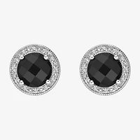 Diamond Accent Genuine Black Onyx Sterling Silver 10mm Stud Earrings