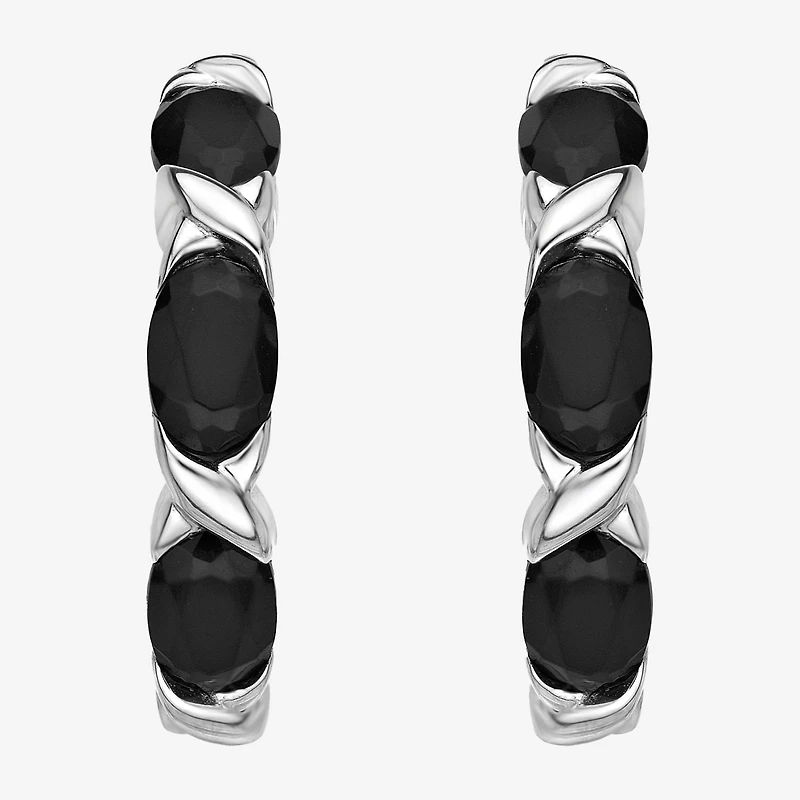 Womens Genuine Black Onyx Sterling Silver 22mm Hoop Earrings