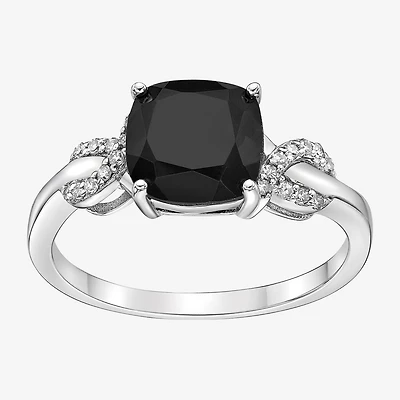 Womens Genuine Black Onyx & 1/10 CT. T.W. Diamond Sterling Silver Cocktail Ring