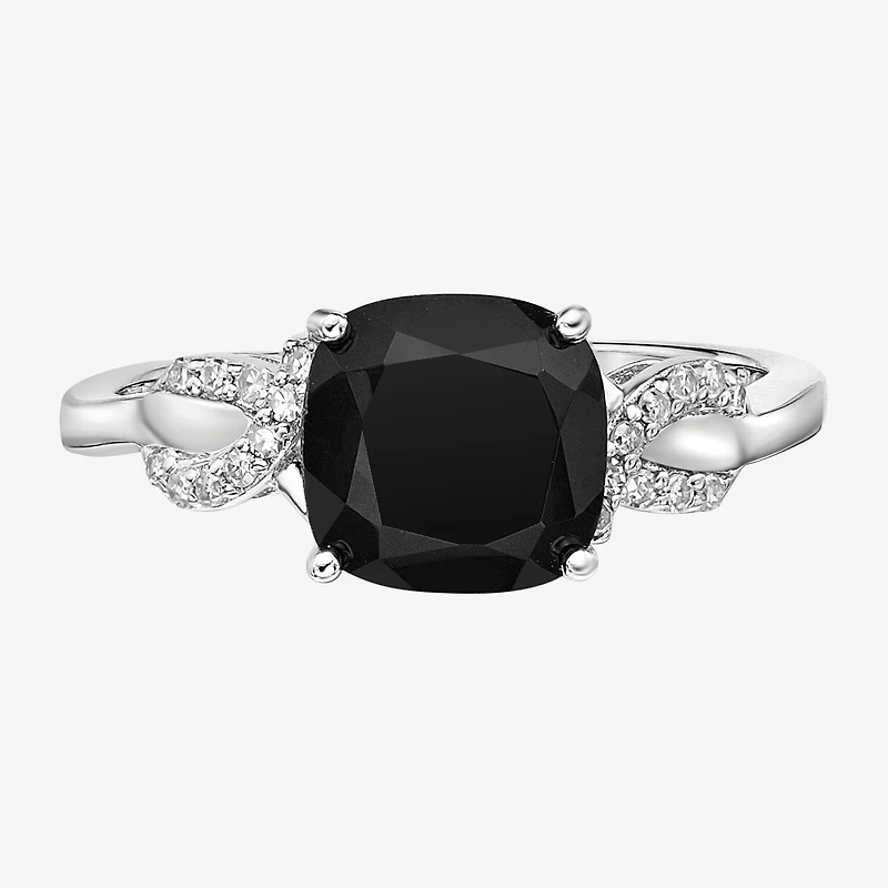 Womens Genuine Black Onyx & 1/10 CT. T.W. Diamond Sterling Silver Cocktail Ring