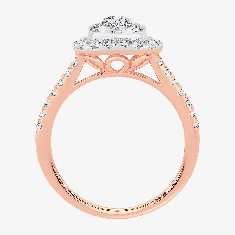 (H-I / I1) Womens 1 CT. T.W. Lab Grown White Diamond 10K or 14K Gold Cushion Side Stone Halo Engagement Ring