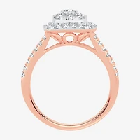 (H-I / I1) Womens 1 CT. T.W. Lab Grown White Diamond 10K or 14K Gold Cushion Side Stone Halo Engagement Ring