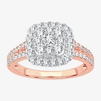 (H-I / I1) Womens 1 CT. T.W. Lab Grown White Diamond 10K or 14K Gold Cushion Side Stone Halo Engagement Ring