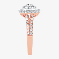 (H-I / I1) Womens 1 CT. T.W. Lab Grown White Diamond 10K or 14K Gold Cushion Side Stone Halo Engagement Ring