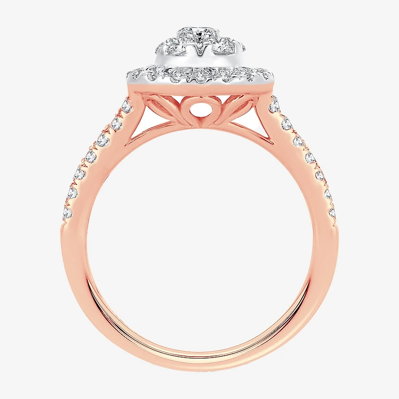 (H-I / I1) Womens 1 CT. T.W. Lab Grown White Diamond 10K or 14K Gold Pear Side Stone Halo Engagement Ring