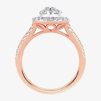 (H-I / I1) Womens 1 CT. T.W. Lab Grown White Diamond 10K or 14K Gold Pear Side Stone Halo Engagement Ring