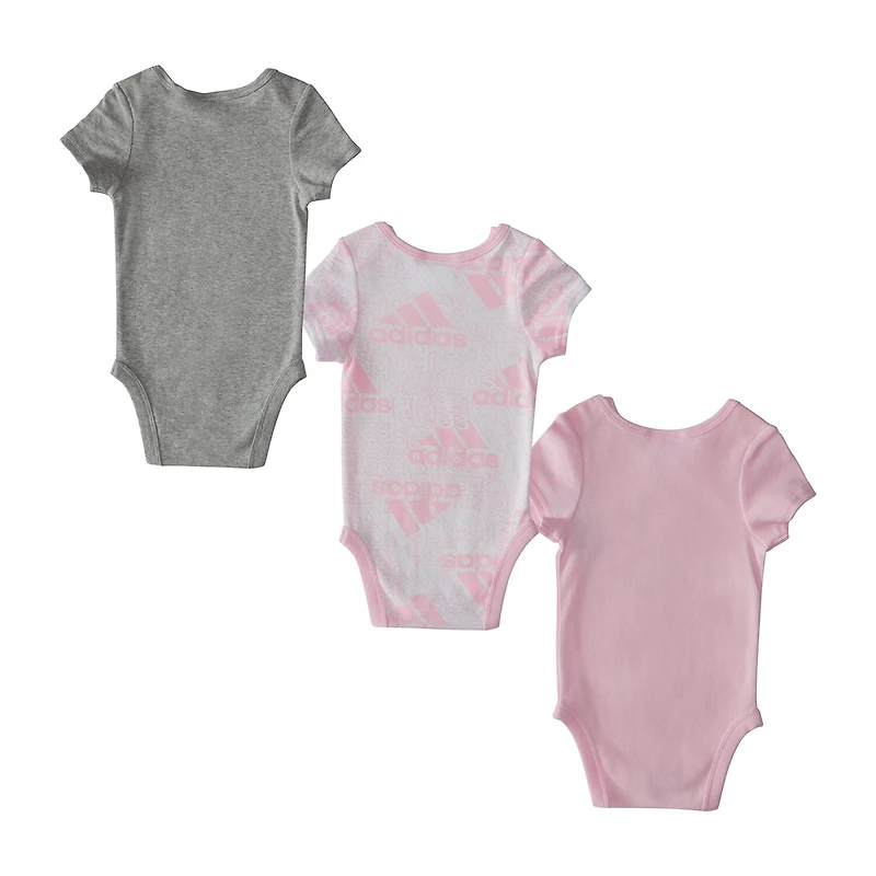 adidas Baby Girls Round Neck Short Sleeve Active 3-pc. Bodysuit