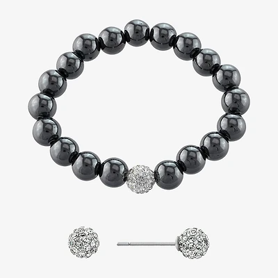 Silver Treasures Bracelet & Stud Earring Genuine Stone Womens Red Sterling 2-pc. Jewelry Set