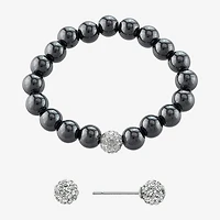 Silver Treasures Bracelet & Stud Earring Genuine Stone Womens Red Sterling 2-pc. Jewelry Set