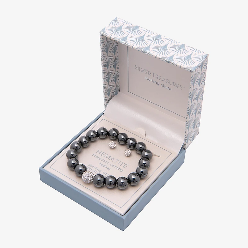 Silver Treasures Bracelet & Stud Earring Genuine Stone Womens Red Sterling 2-pc. Jewelry Set